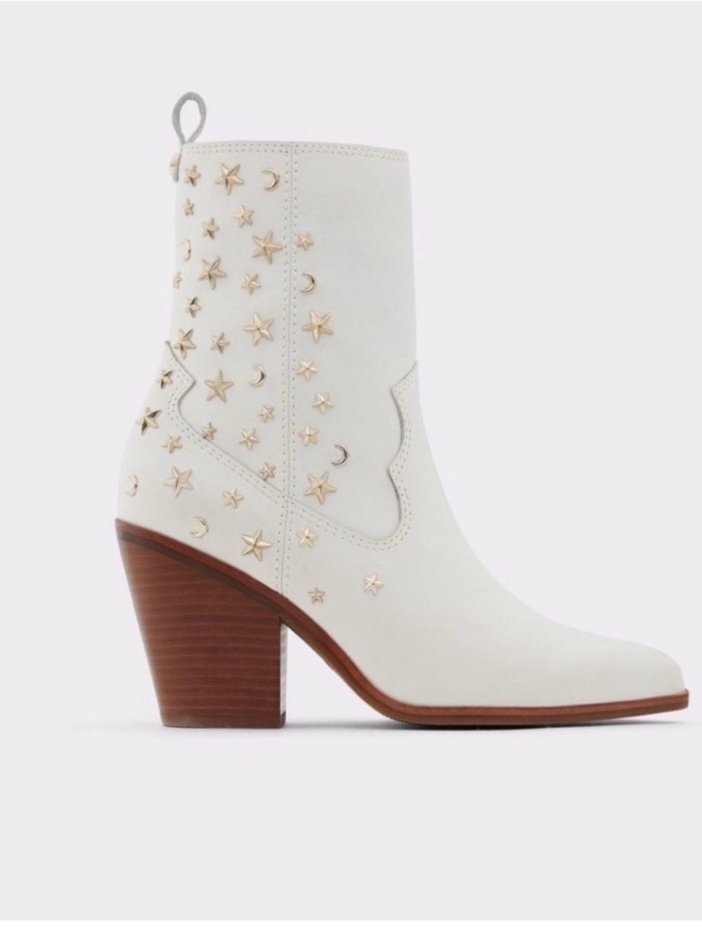Tezza x Aldo collab White Star-Studded Leather Ankle Boot